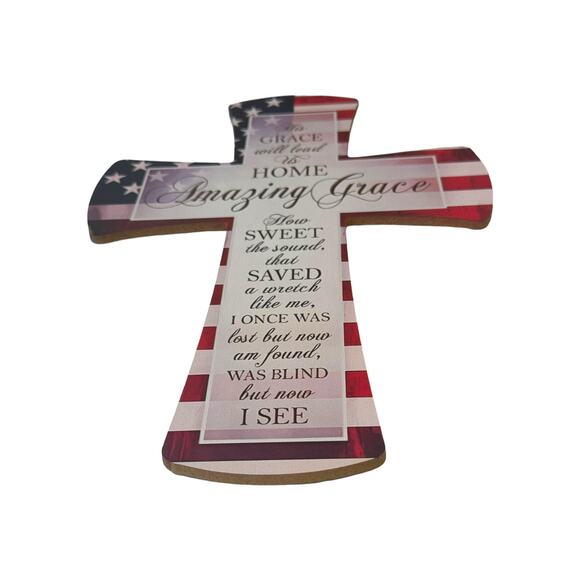 Amazing Grace Patriotic Cross Sign | American Flag and Hymn Wall Decor - Picture 3 of 4
